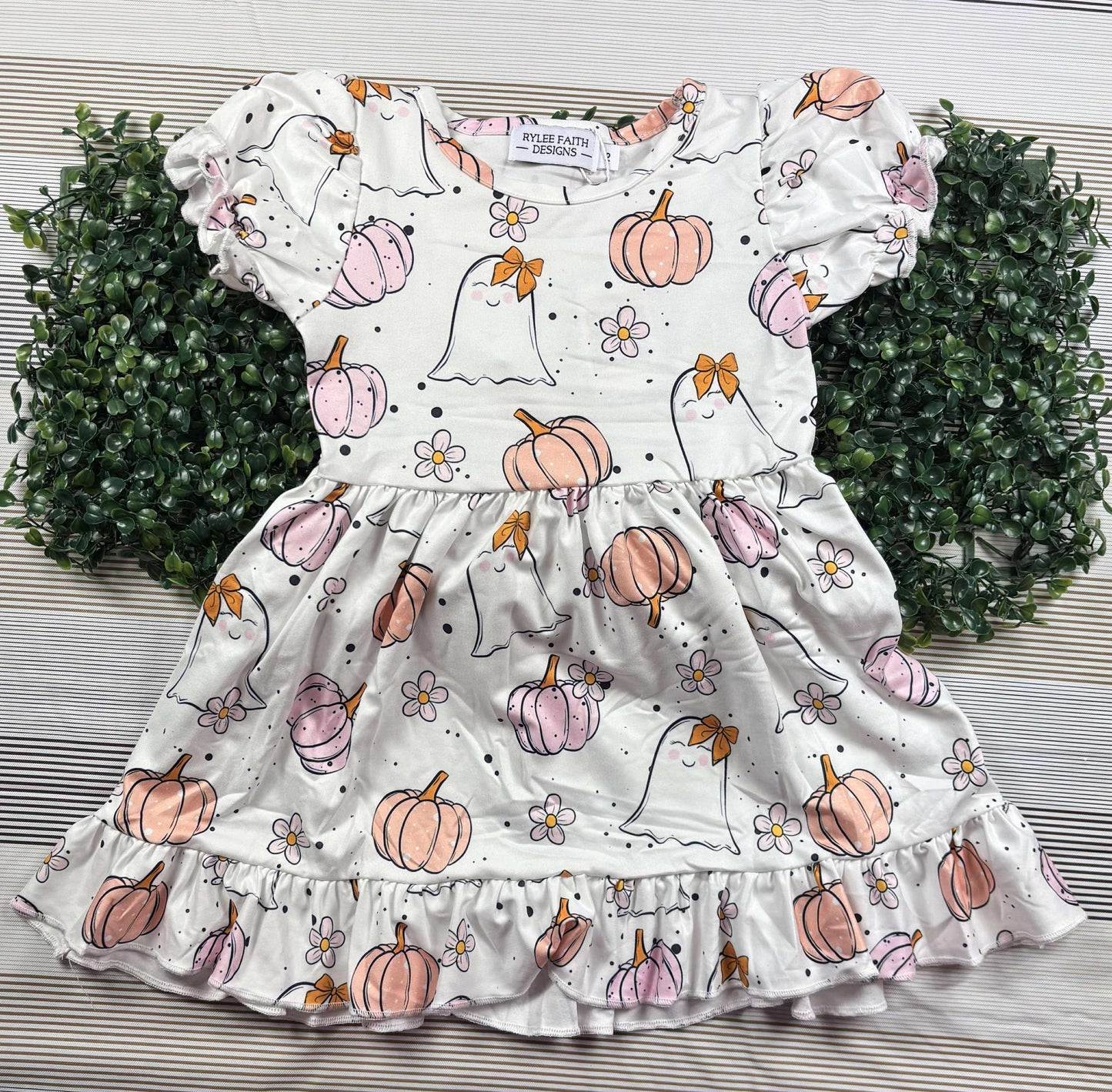 Halloween Pumpkin Ghost Print Cute Girls Dress- 091925Et