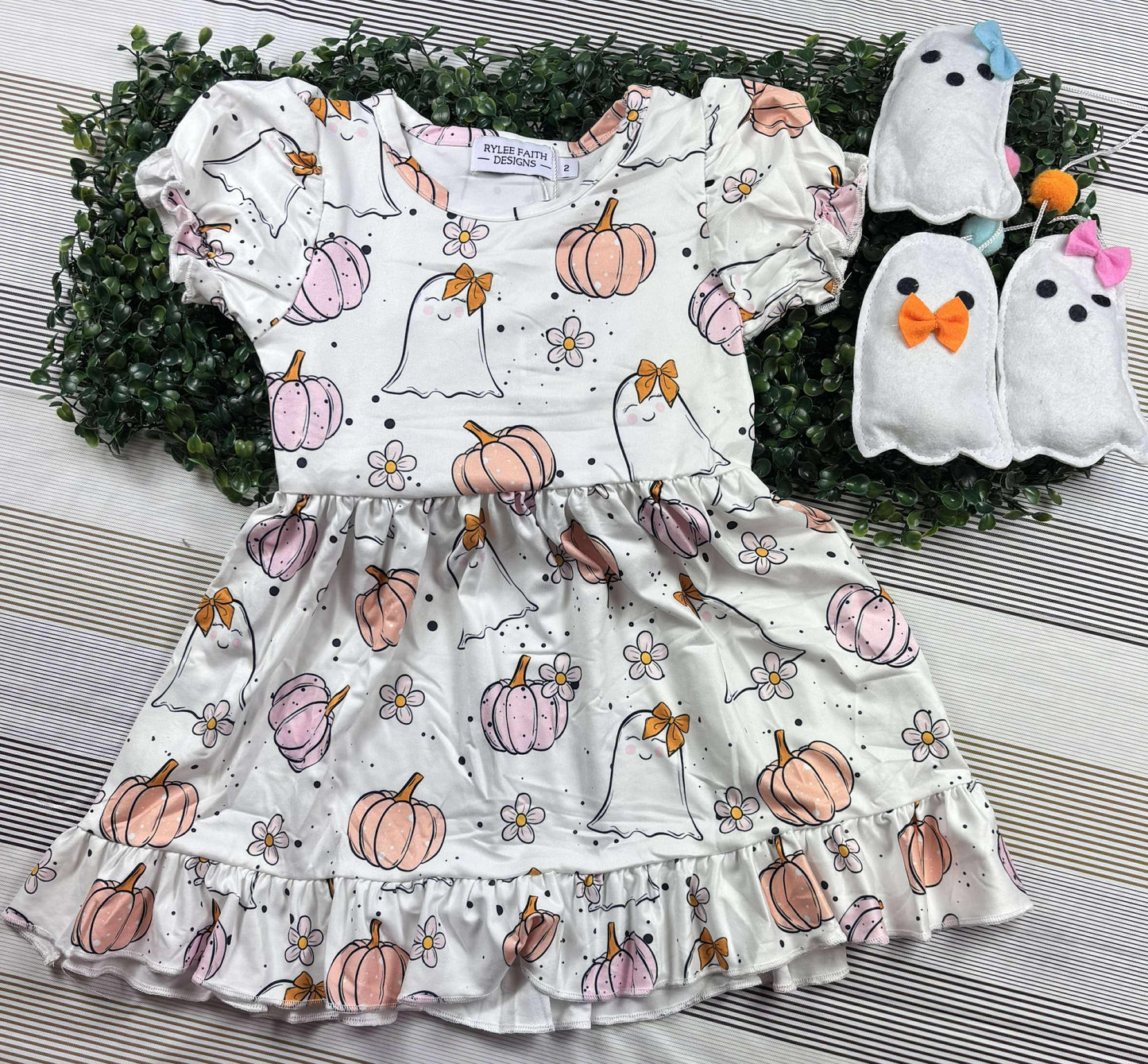 Halloween Pumpkin Ghost Print Cute Girls Dress- 091925Et
