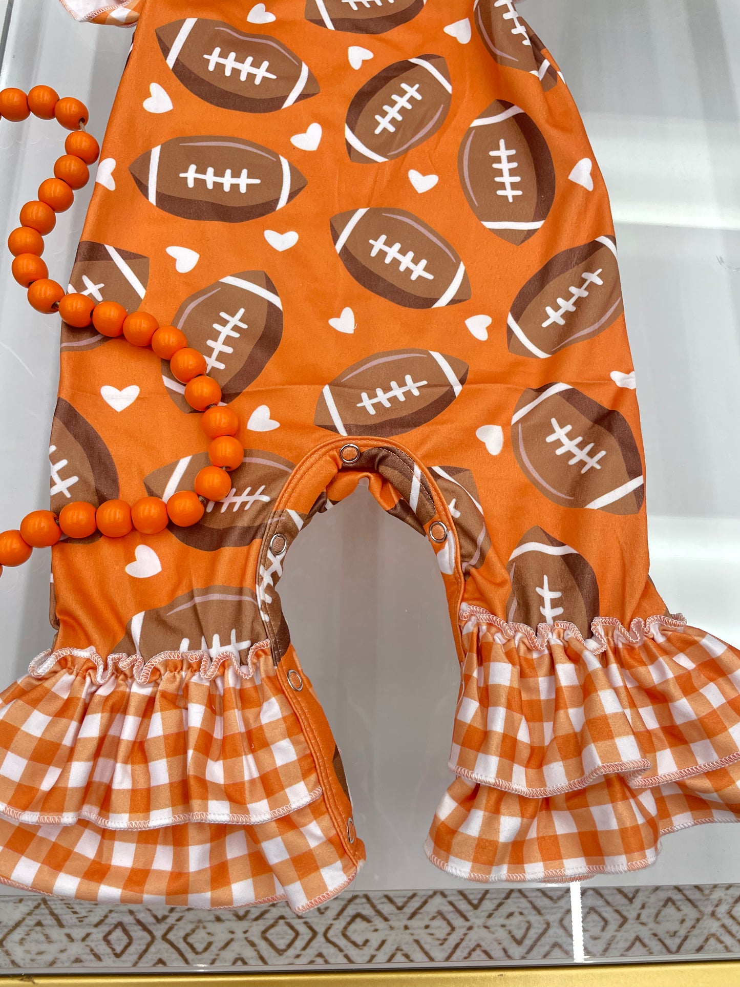 Gingham Football Baby Romper Orange GFB-RO