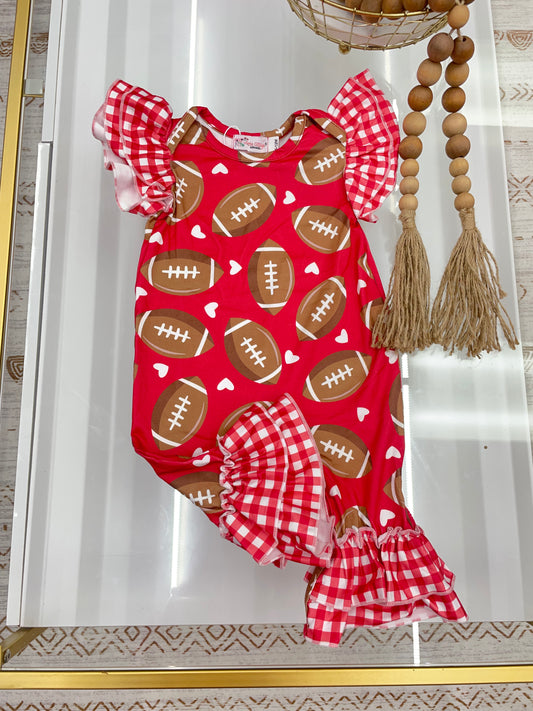 Gingham Football Baby Romper Red GFB-RR