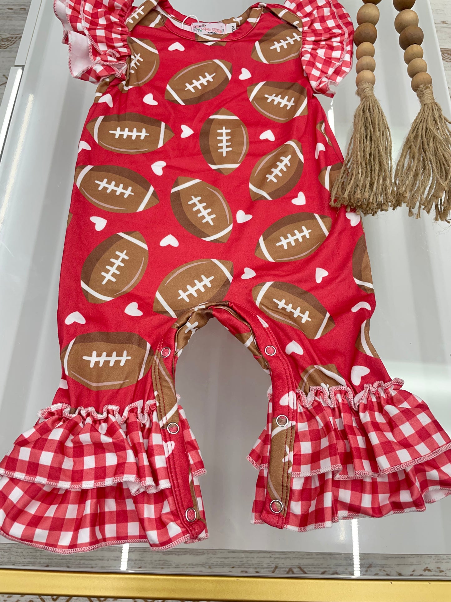 Gingham Football Baby Romper Red GFB-RR