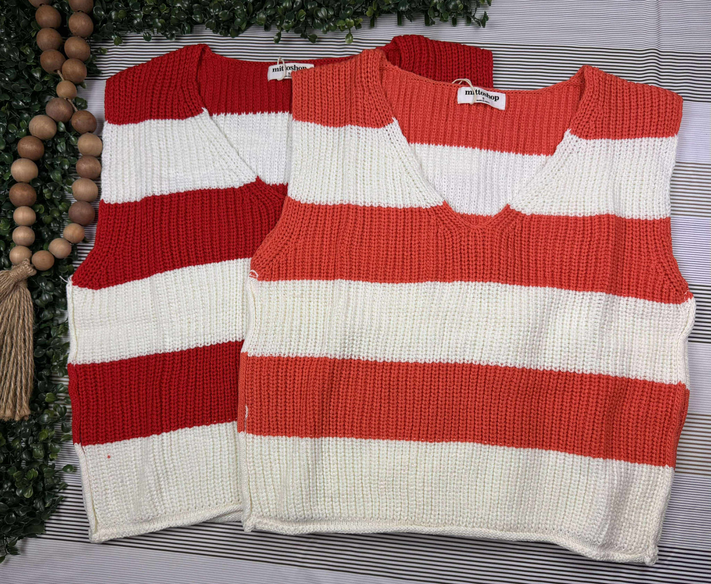 STRIPPED V-NECK CROPPED SWEATER VEST TOP-SVNC12
