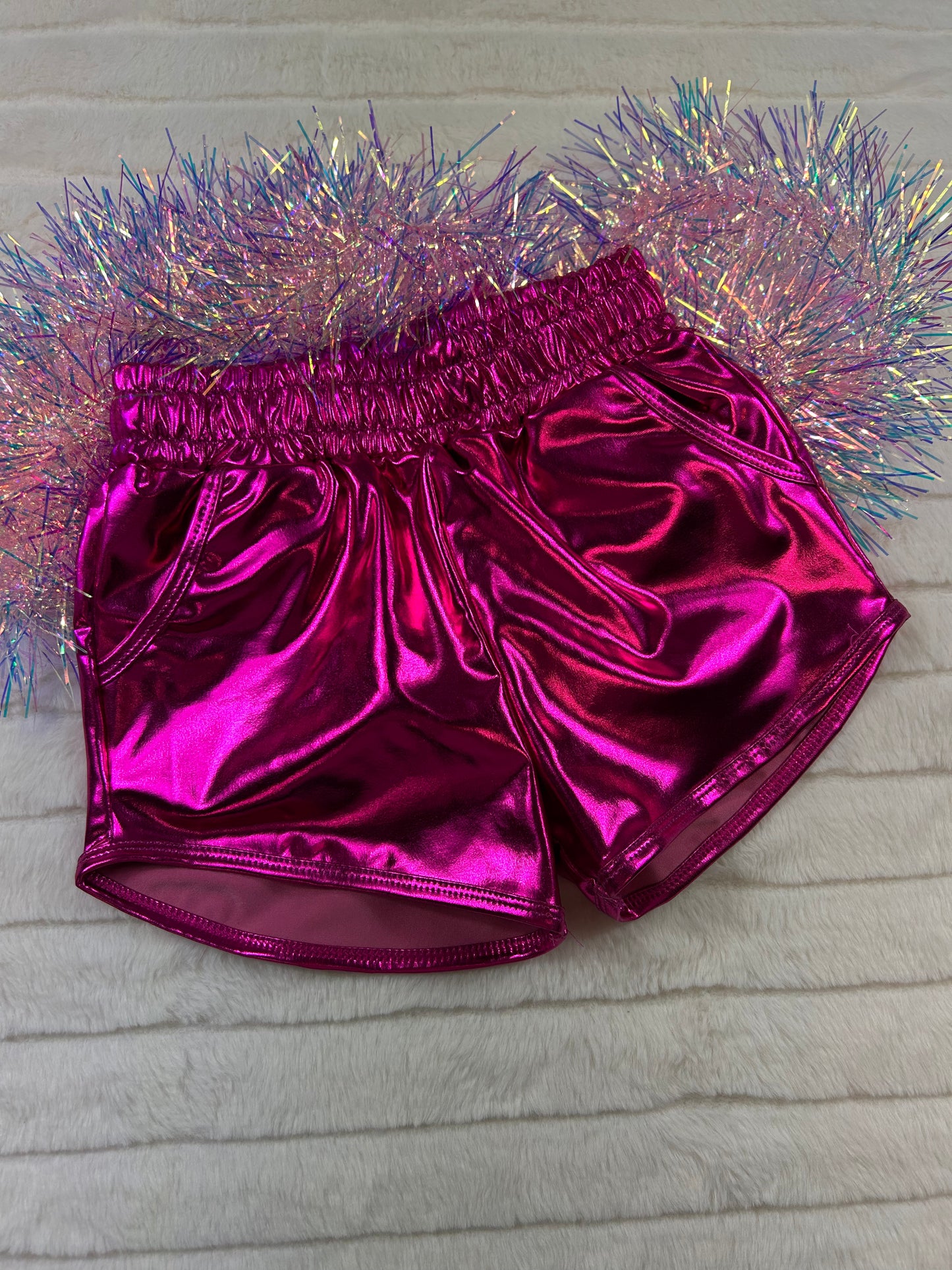 Metallic pink out game day shorts-10425br