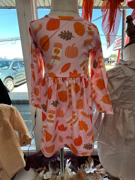 Pink pumpkin fall leaves dress-10425br