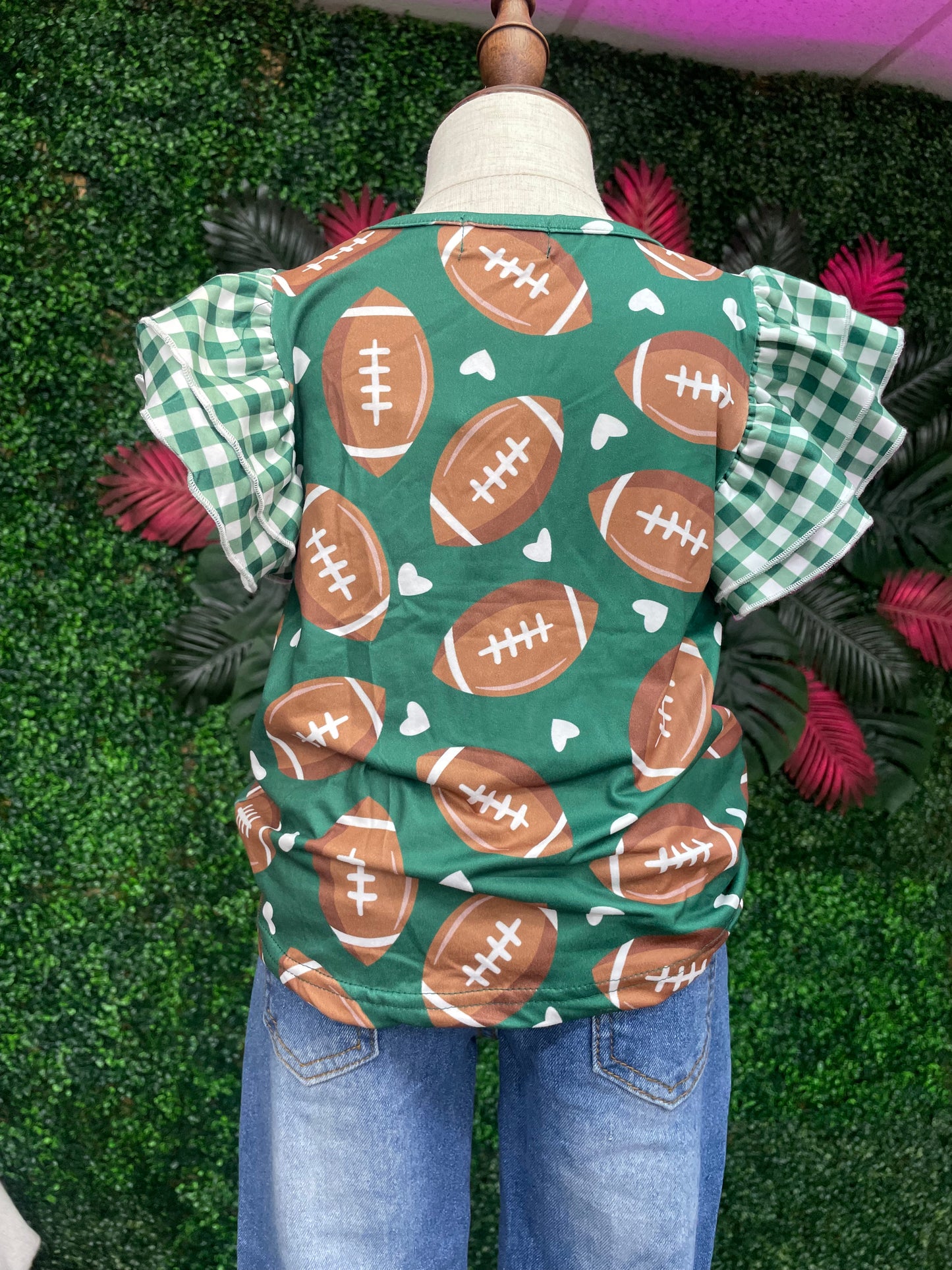 Gingham Football Girls shirt- Green BGF-GSG