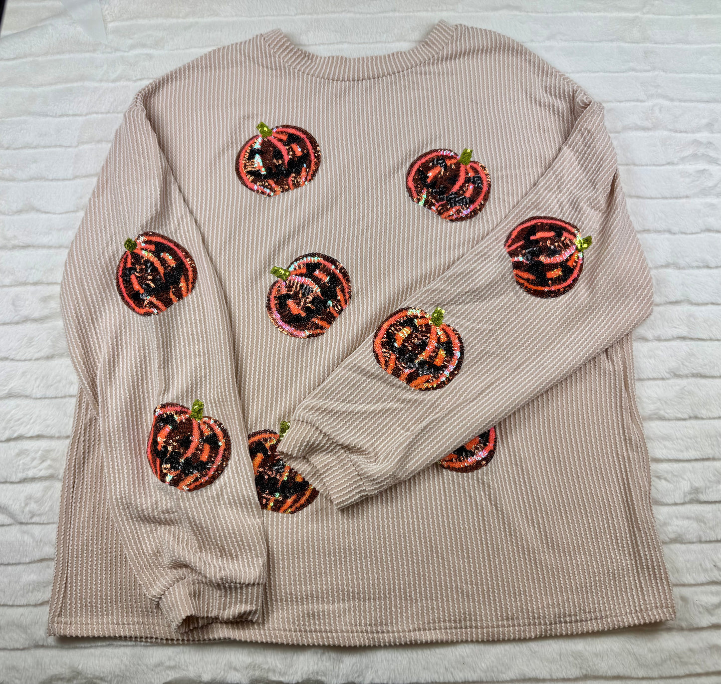 Halloween Sequin Pumpkin Corded Two Piece Shorts Set-10625br