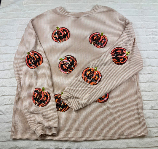 Halloween Sequin Pumpkin Corded Two Piece Shorts Set-10625br