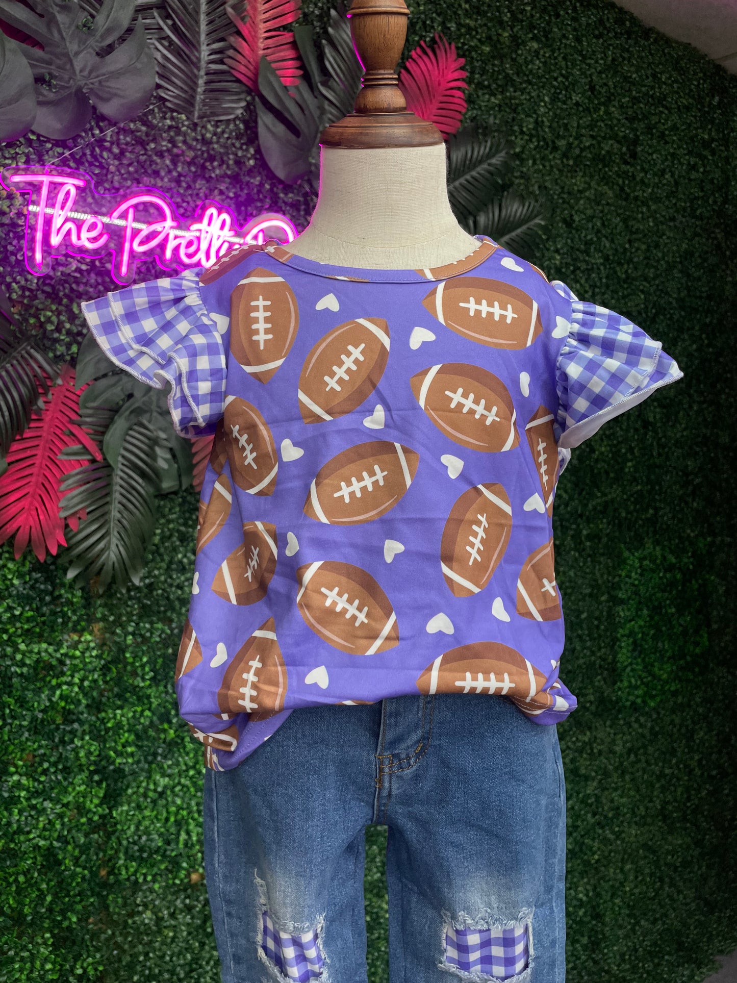 Gingham Football Girls shirt - Purple PGF-FGP3