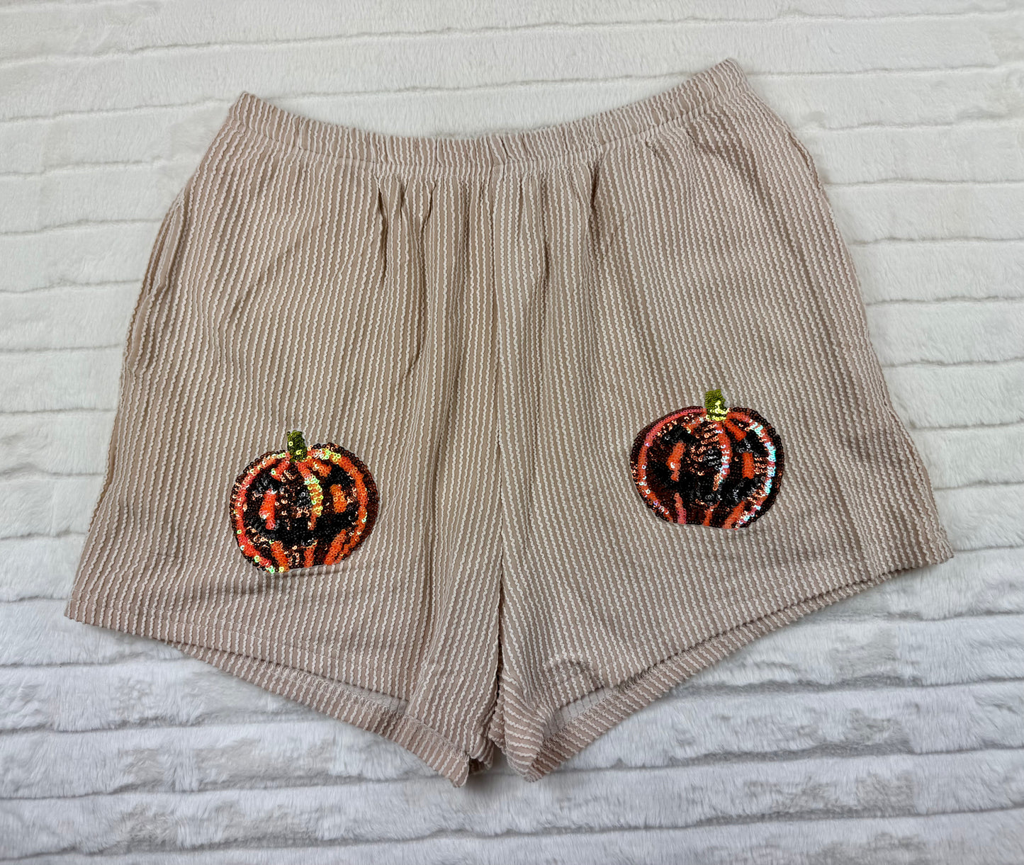 Halloween Sequin Pumpkin Corded Two Piece Shorts Set-10625br