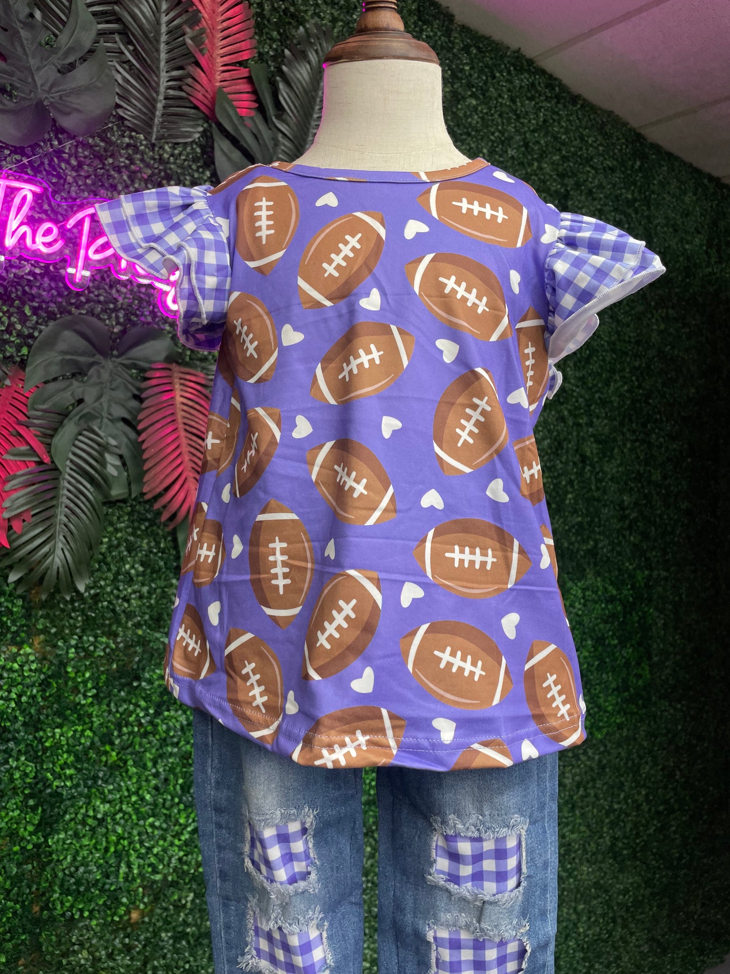 Gingham Football Girls shirt - Purple PGF-FGP3