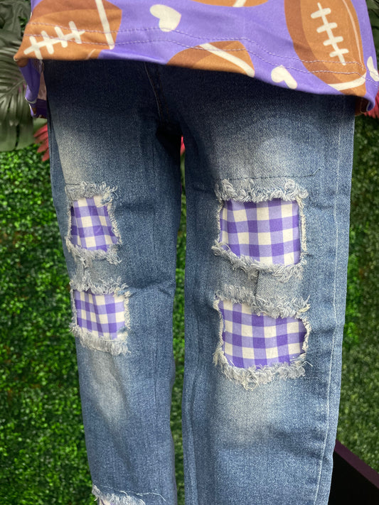 Gingham Football Girls Jeans- Purple IGF-GJI