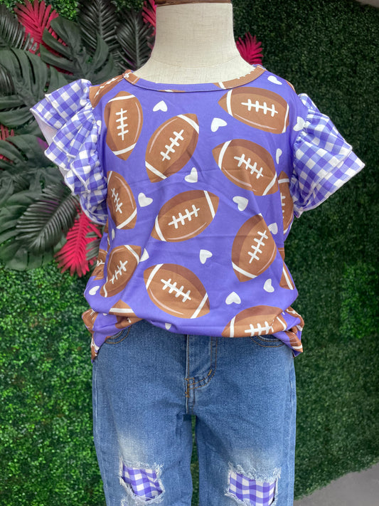 Gingham Football Girls shirt - Purple PGF-FGP3