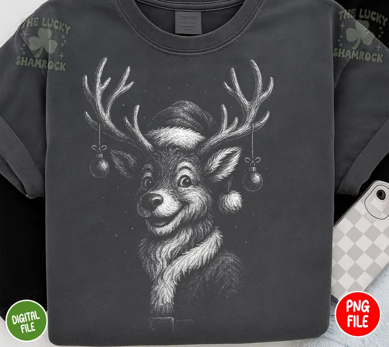 Vintage Christmas REINDEER - T SHIRT - (Jerzee/Gildan)