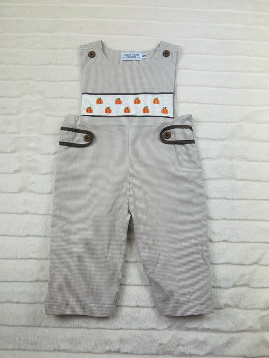 Halloween And Thanksgiving Pumpkin Embroidery Smock Plaid Baby Boys Romper-101125br