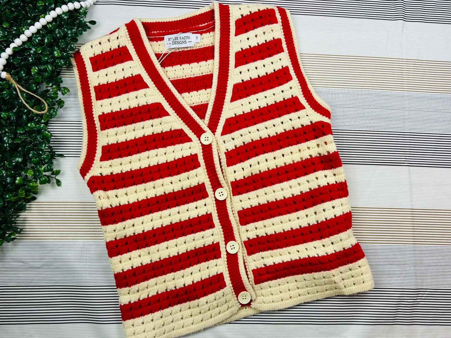 Striped Sweater Sleeveless Cardigan Vest for Little Girls-SSSCV