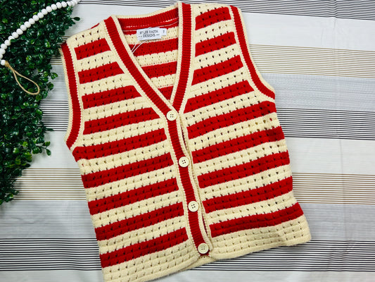 Striped Sweater Sleeveless Cardigan Vest for Little Girls-SSSCV
