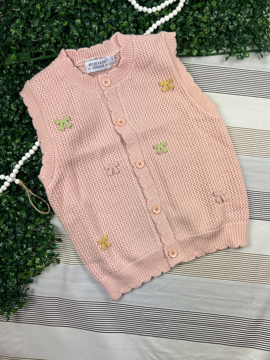 Sleeveless Knitted Bow Top Vest Little Girls-SKBTV