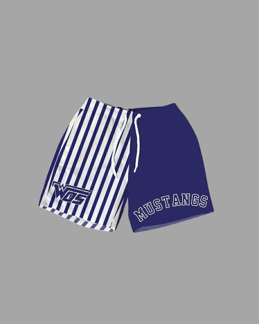 WOS Mustangs Half Blue/ Half Blue & White Stripe with Mascot Head & Wording (YOUTH) - PRE ORDER