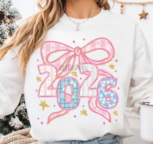 2026 with Pink Bow & Gold Stars - T SHIRT - (Jerzee/Gildan)