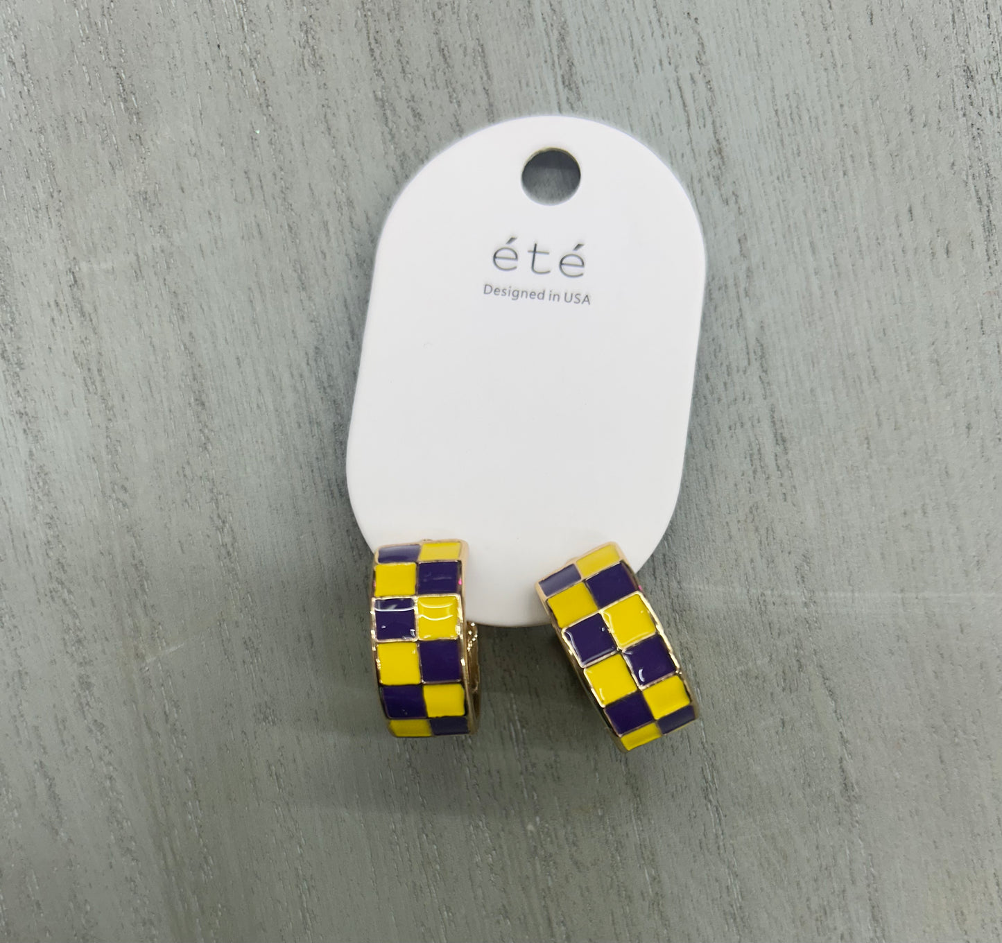 Purple and Yellow Checkered and Gold .75 Hoop- 110425br