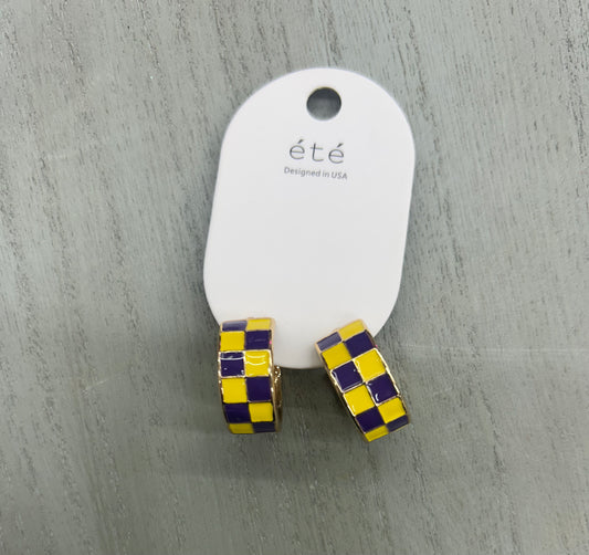 Purple and Yellow Checkered and Gold .75 Hoop- 110425br
