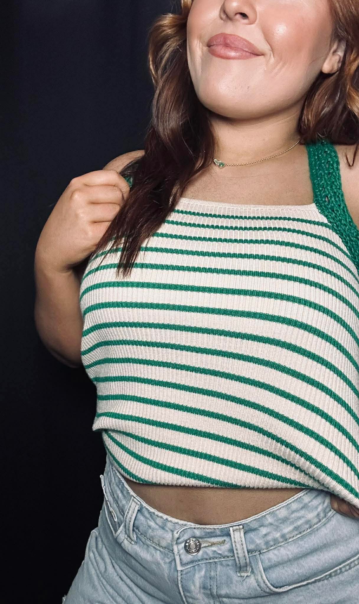 Crochet Sleeve Striped Knit Tank Top- 032426br