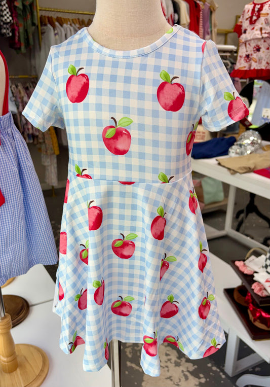 Back to school apple plaid girls dress short sleeve 051926HS1