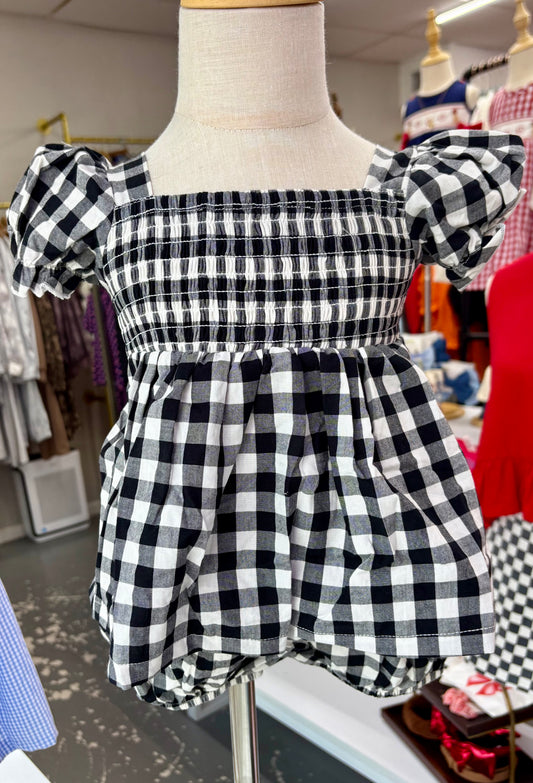 Plaid girl smocked set puff sleeve bloomer set 05026HS3