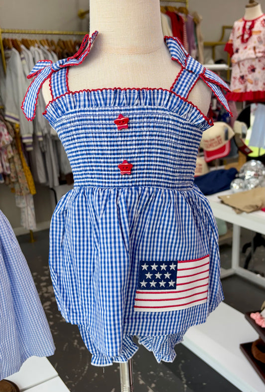 4th of July plaid girls set flag star bloomer set 051926HS4