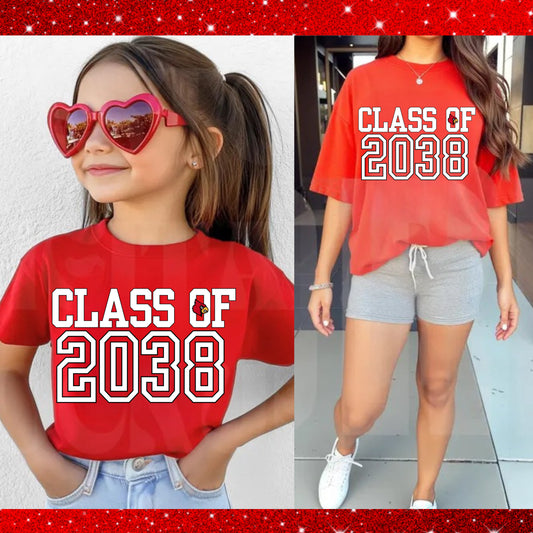 Class of 2038 BC Cardinals with logo in "O" - T SHIRT - (Jerzee/Gildan)