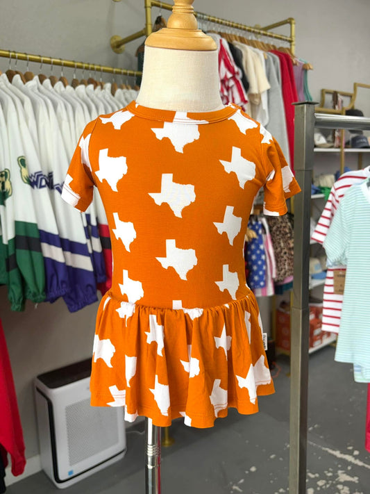 Burnt orange Texas onesie dress 052726bt