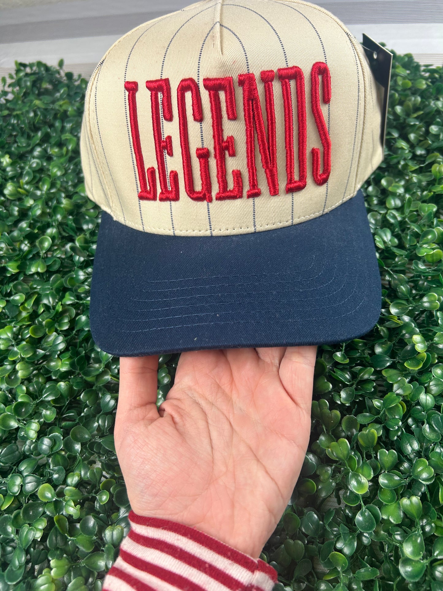 Legends Red Letters Navy and Cream Trucker Hat=121225br