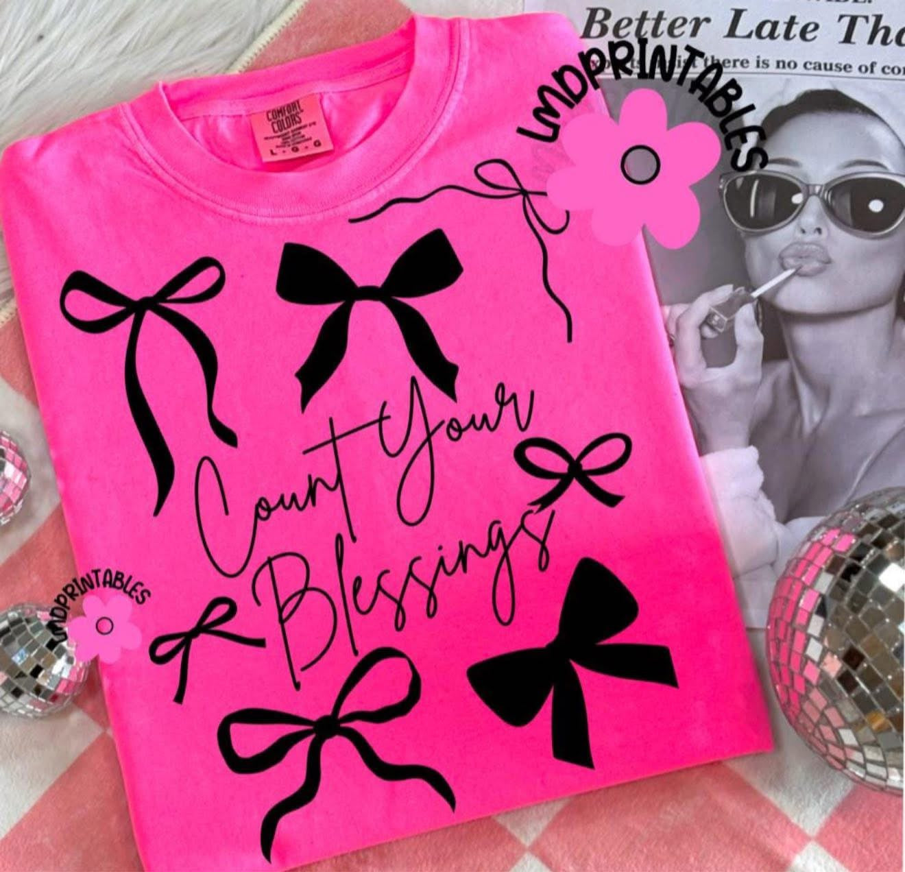 Count Your Blessings with Bows - T SHIRT - (Jerzee/Gildan)