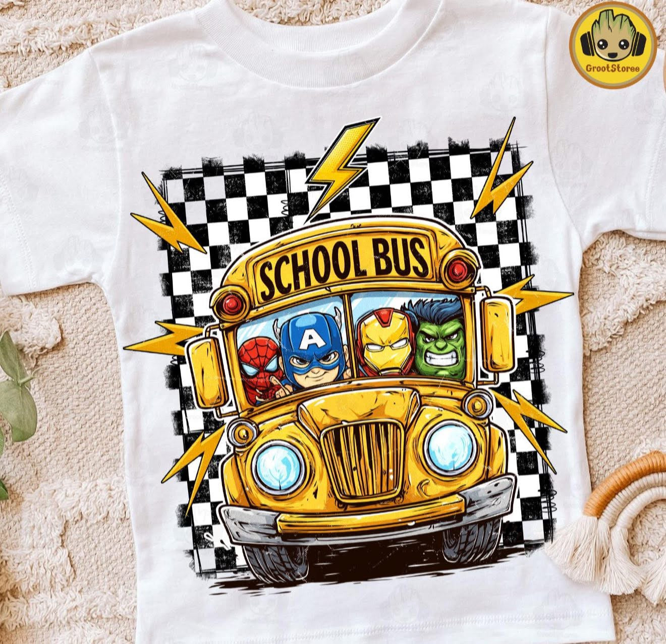 School Bus with Marvel Kids - T SHIRT - (Jerzee/Gildan)