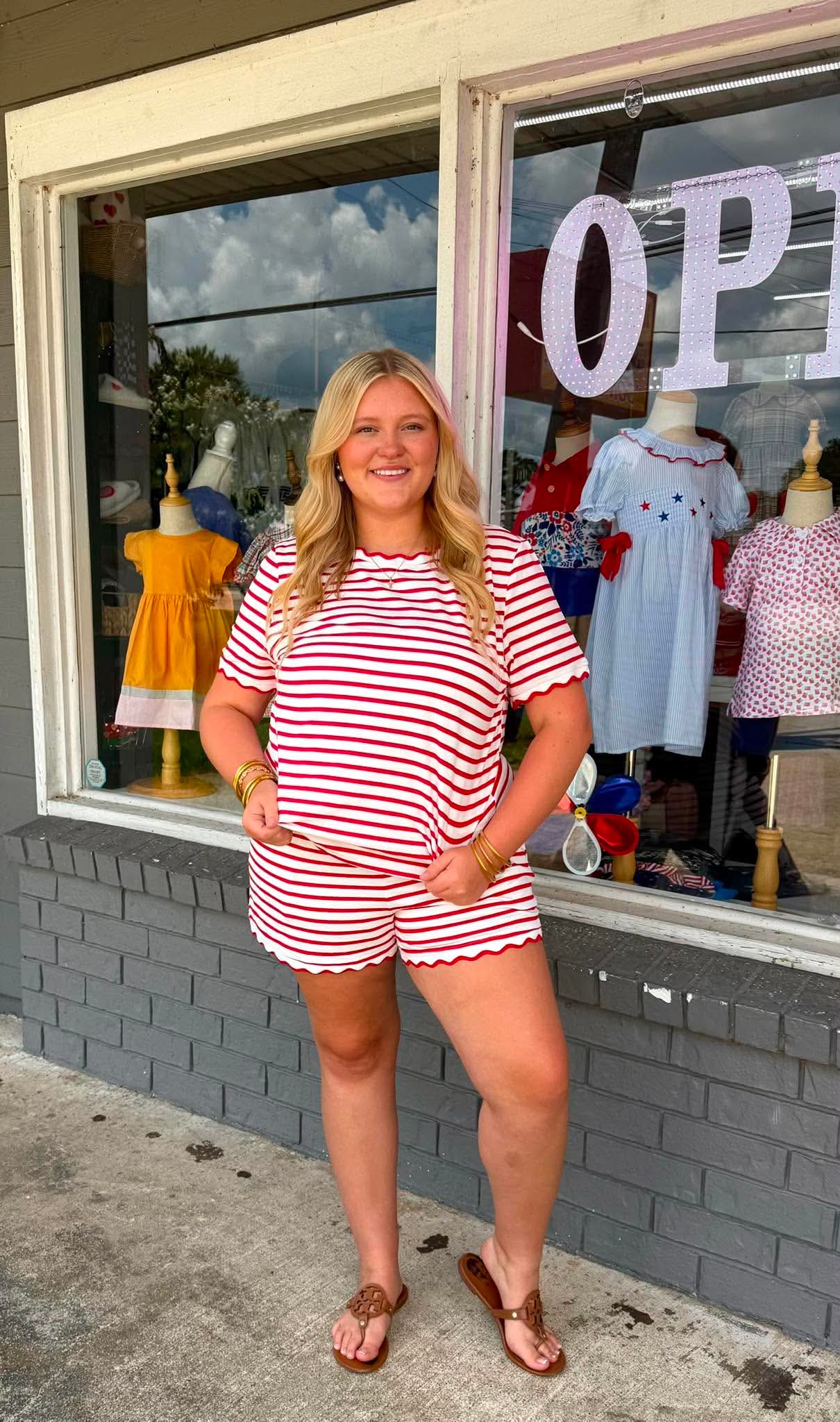 Red & White Scallop Stripe Lounge Set❤️🤍🍒 070726kc