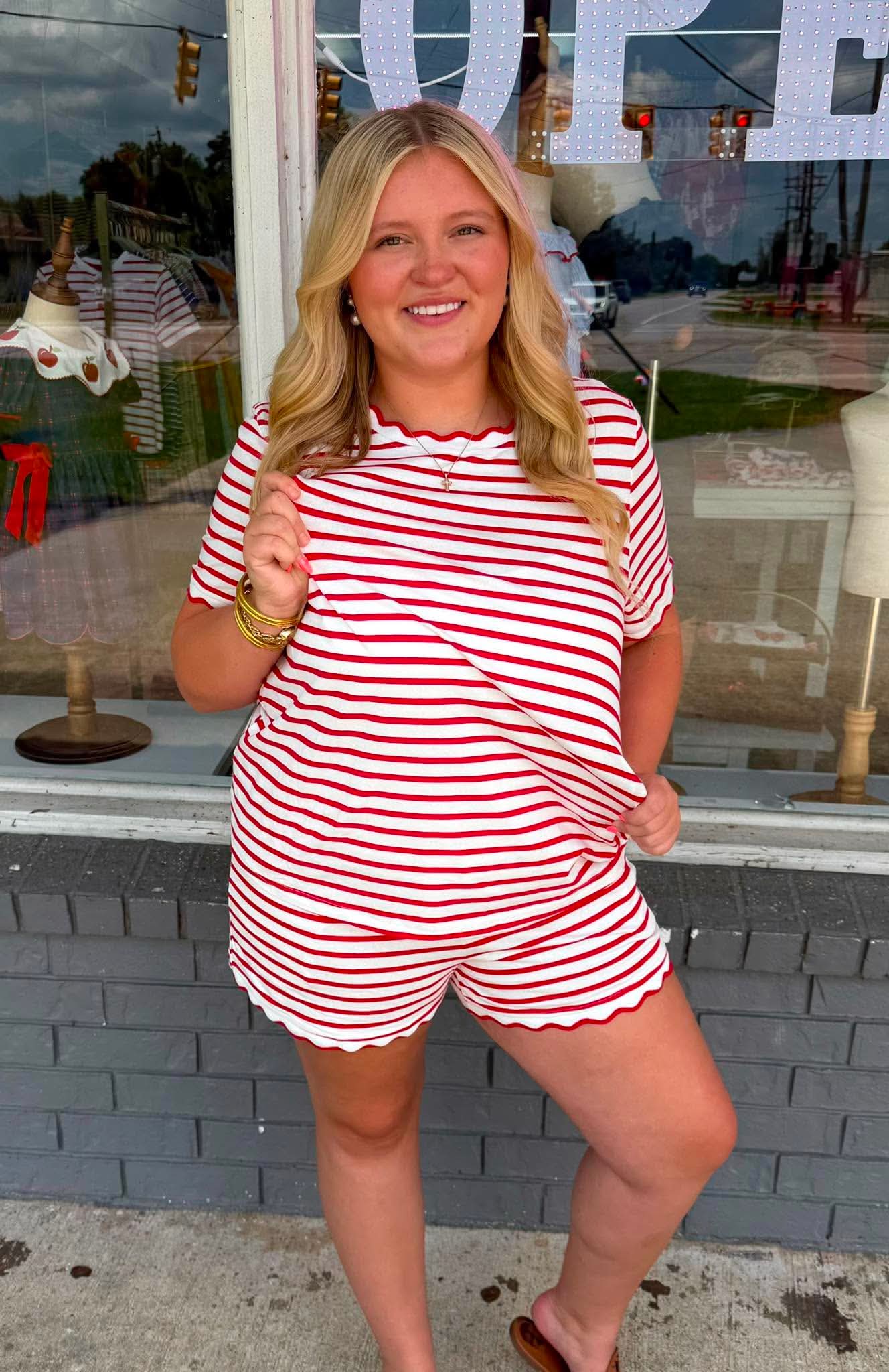 Red & White Scallop Stripe Lounge Set❤️🤍🍒 070726kc