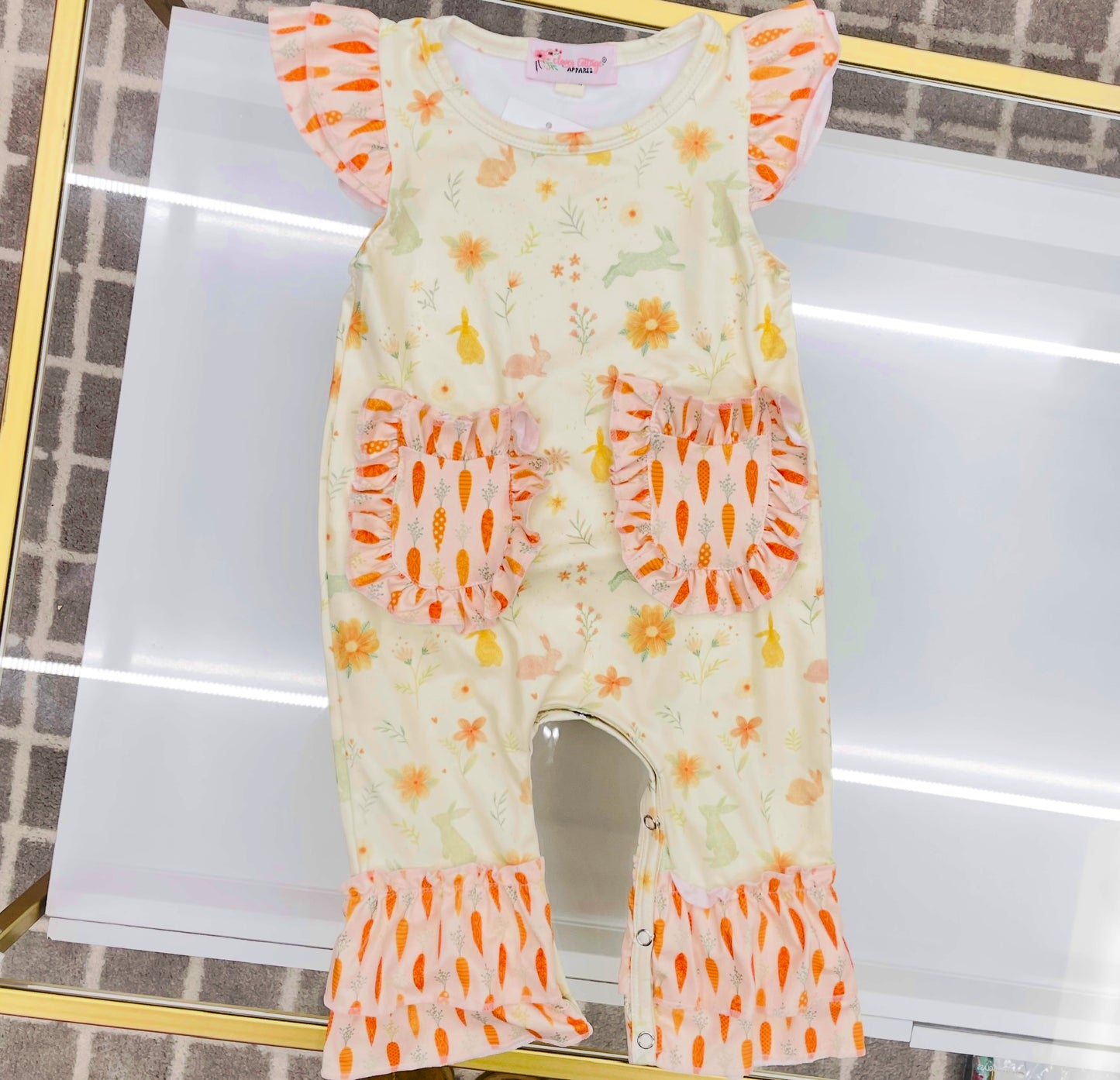 BABY EASTER RUFFLE CARROT ROMPER - RRCE36