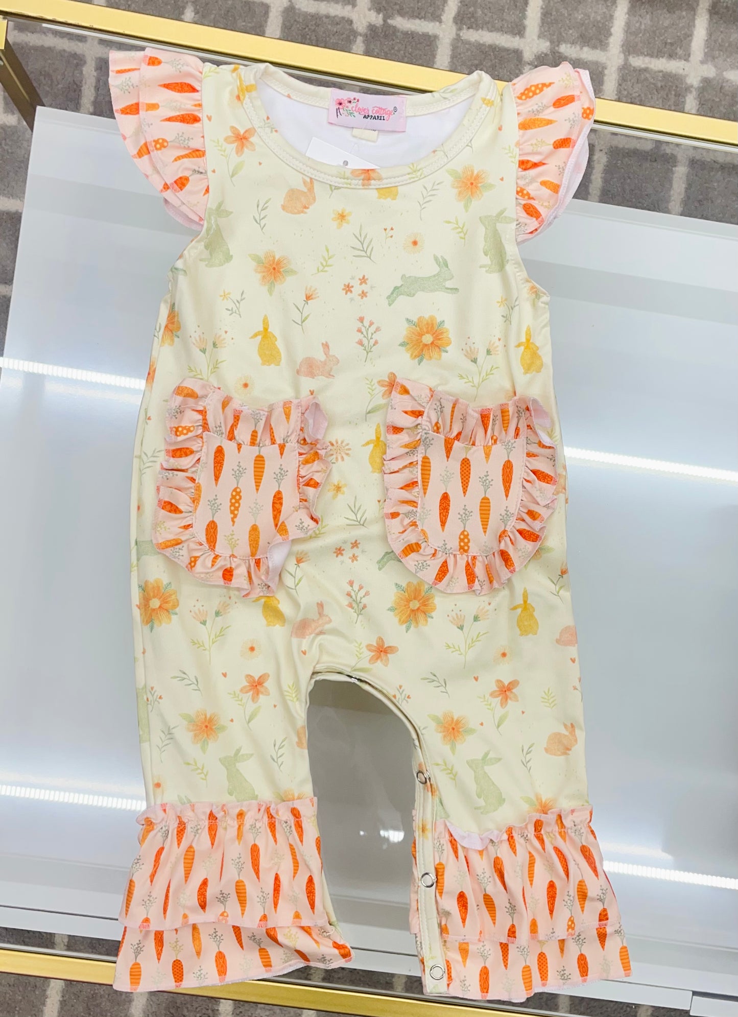 BABY EASTER RUFFLE CARROT ROMPER - RRCE36