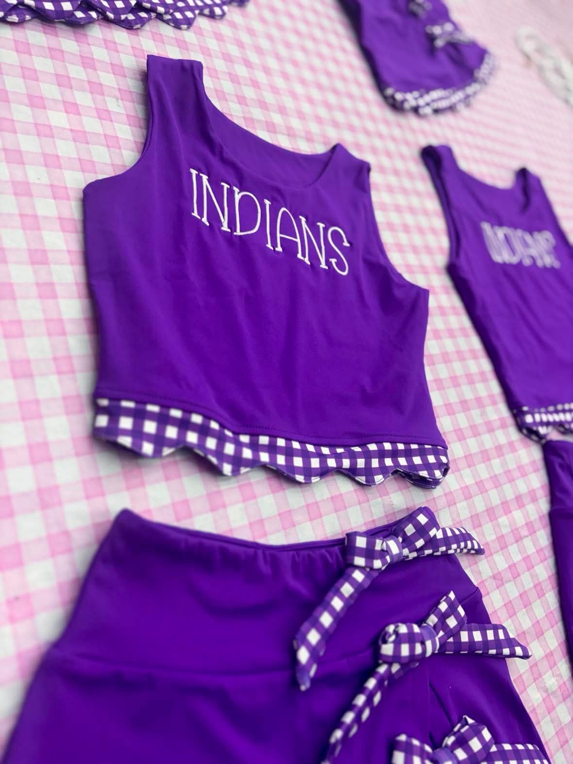 Indians Gingham Embroidered Set 💜🏈 083126SH (in store)