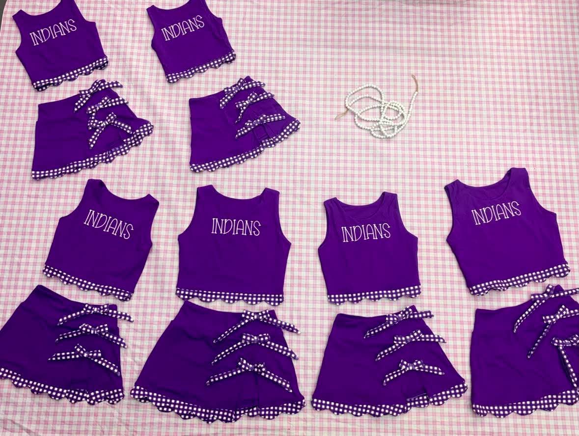 Indians Gingham Embroidered Set 💜🏈 083126SH (in store)