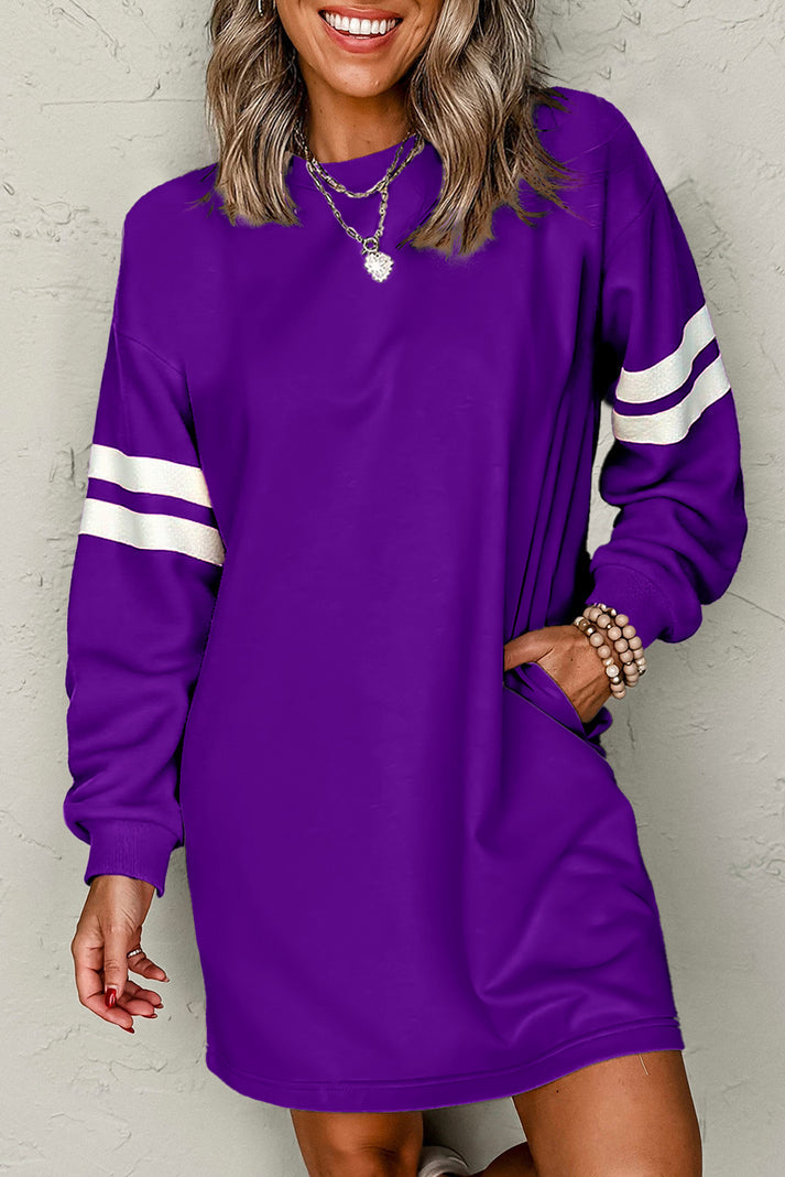 Purple Double Striped Sleeve Dress 12226AJ