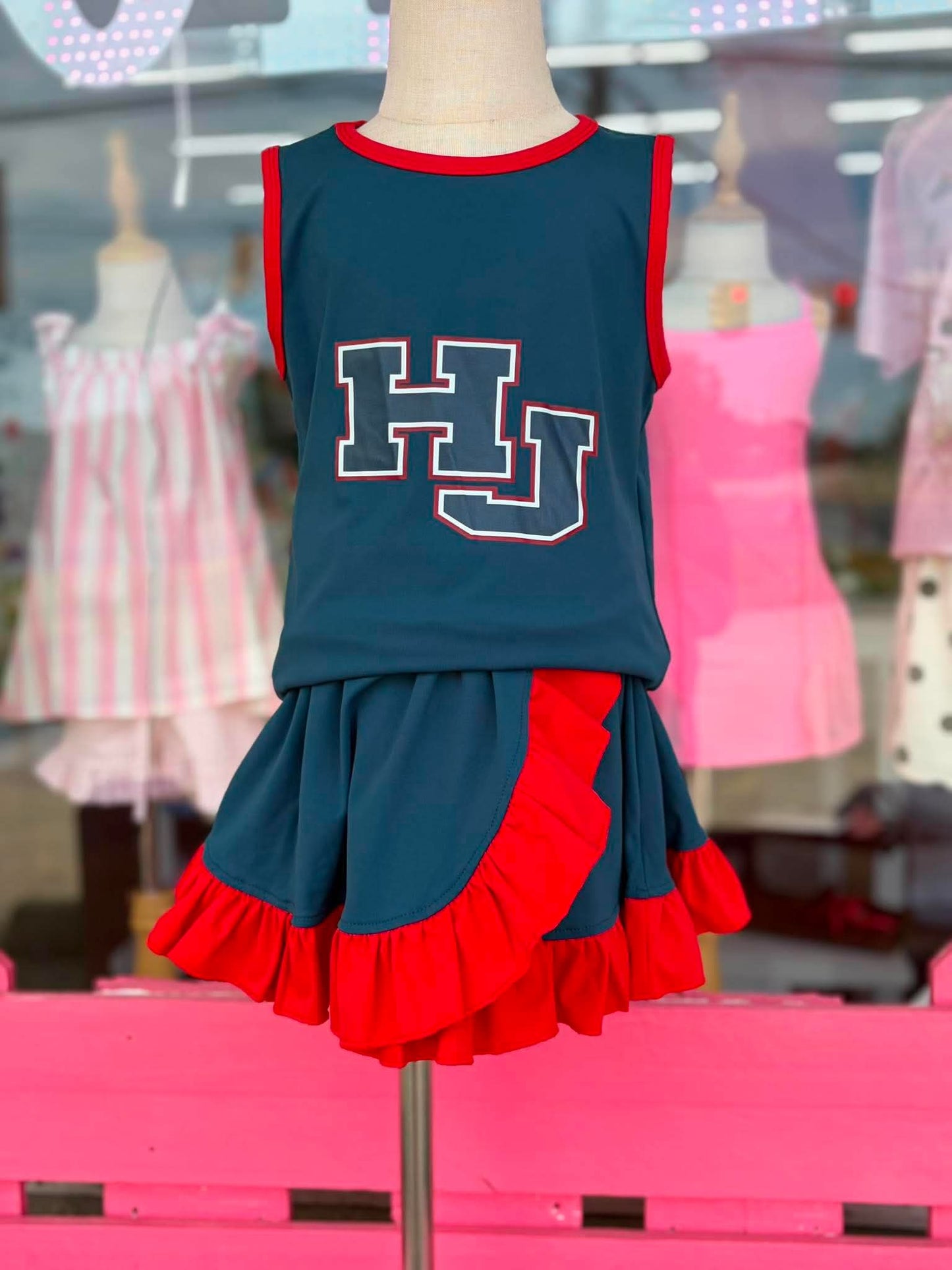 HJ Navy & Red Ruffle Spirit Dress❤️💙082026kcds