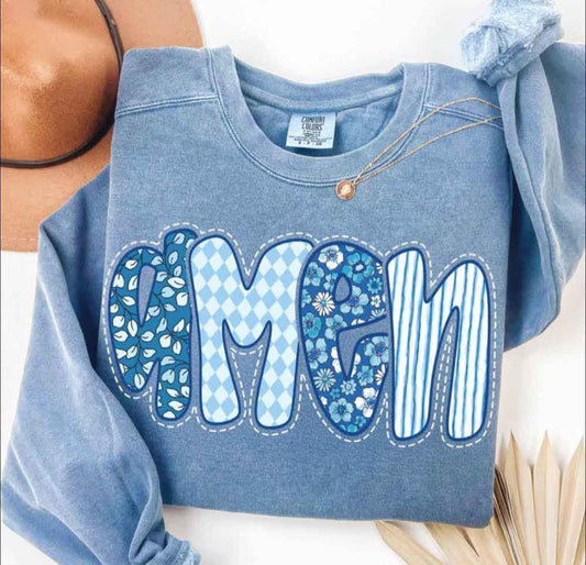 Blue Bubble Letters "Amen" - SWEATSHIRT - (Jerzee/Gildan)