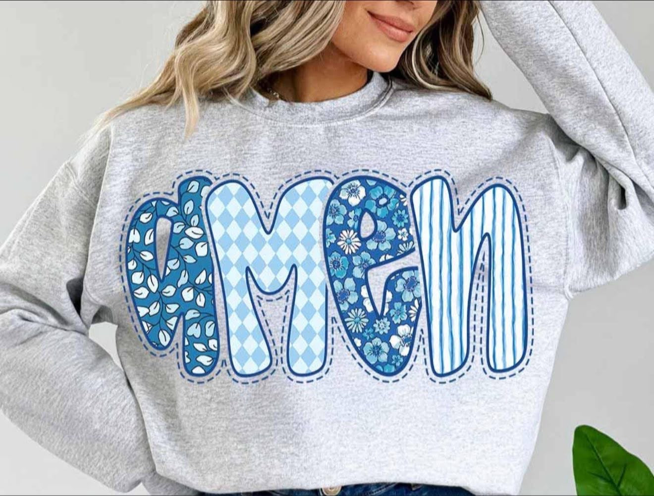 Blue Bubble Letters "Amen" - T SHIRT - (Comfort Color)