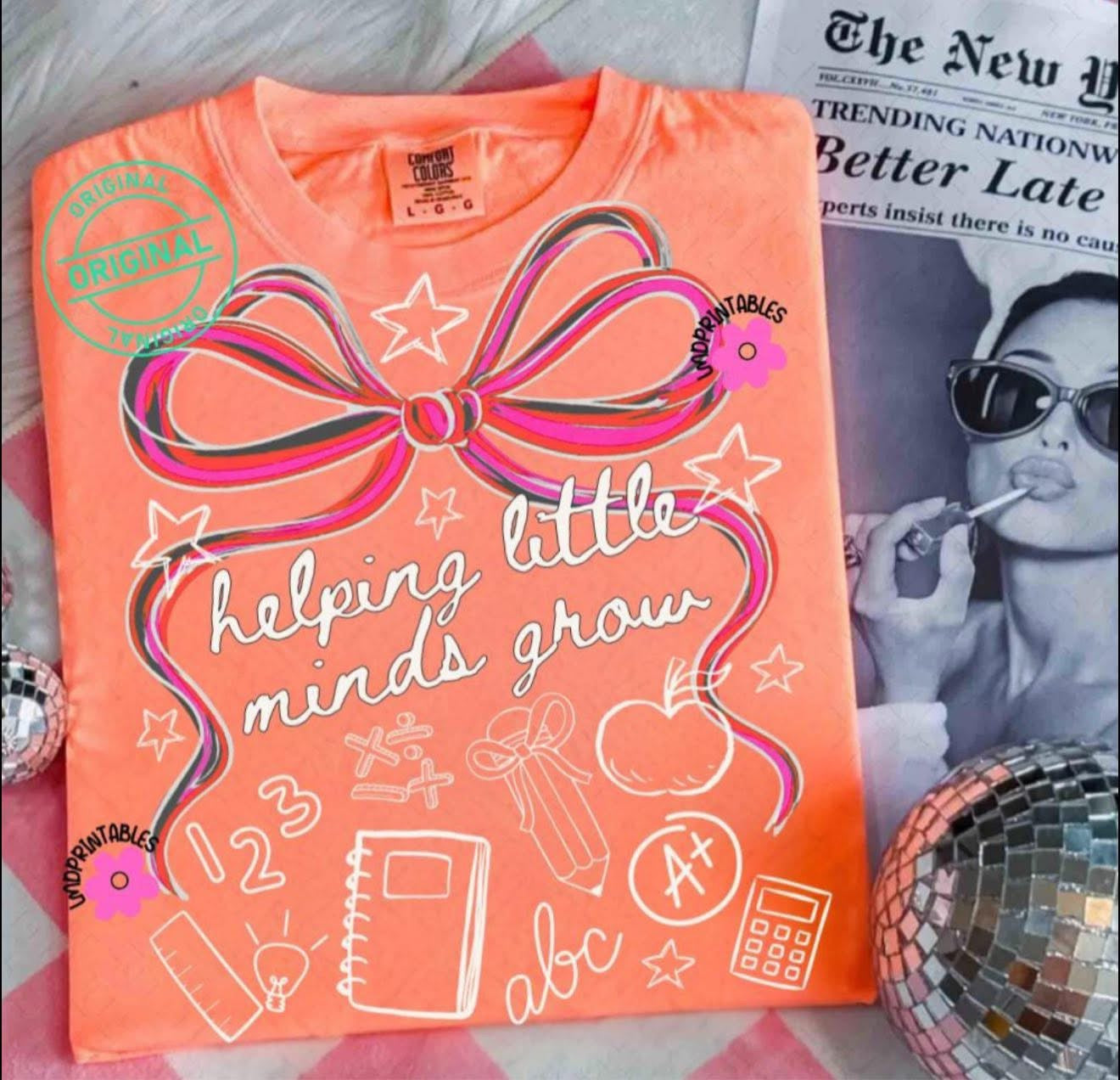 Helping Little Minds Grow with Pink Bow - T SHIRT - (Comfort Color/Bella)