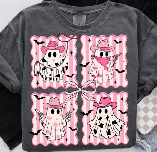 Pink Ghost Cowgirl with Bats - T SHIRT - (Comfort Color/Bella)