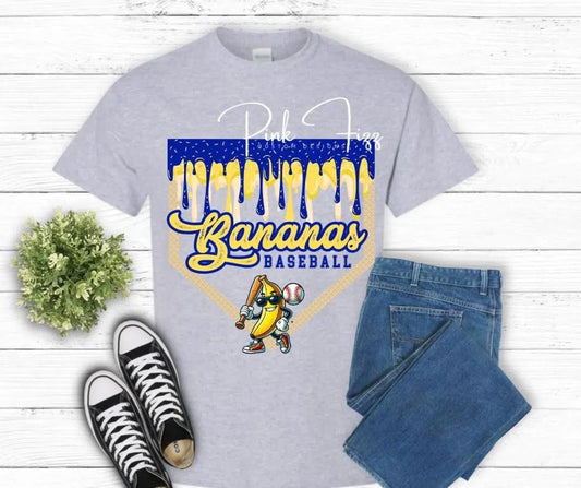 Banana Baseball with Baseball Diamond Drip - T SHIRT - (Jerzee/Gildan)