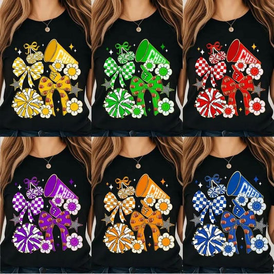 Cheer Collage with Football Bow - T SHIRT - (Jerzee/Gildan)