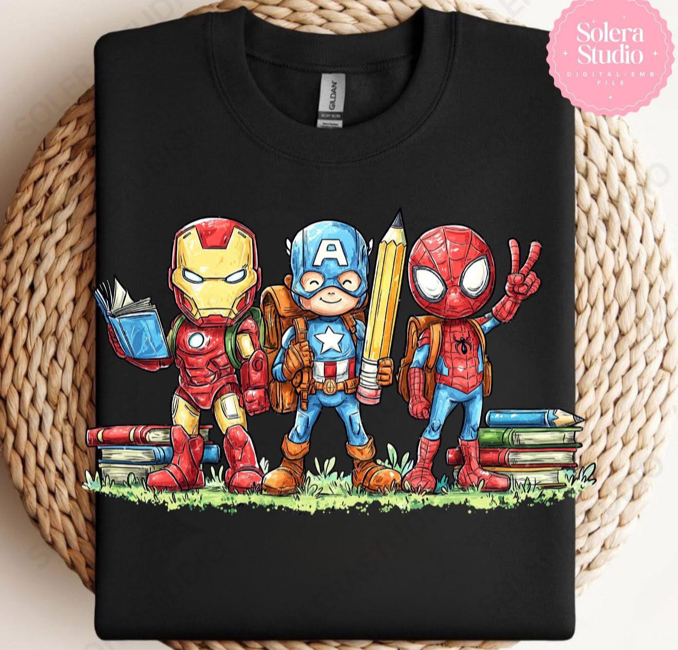 Baby Marvel with Books, Pencils & Backpack - T SHIRT - (Jerzee/Gildan)