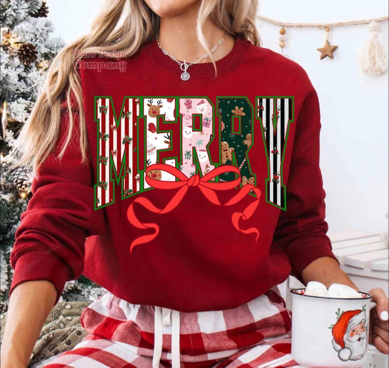 Merry Block Letters with Red Bow - T SHIRT - (Comfort Color/Bella)